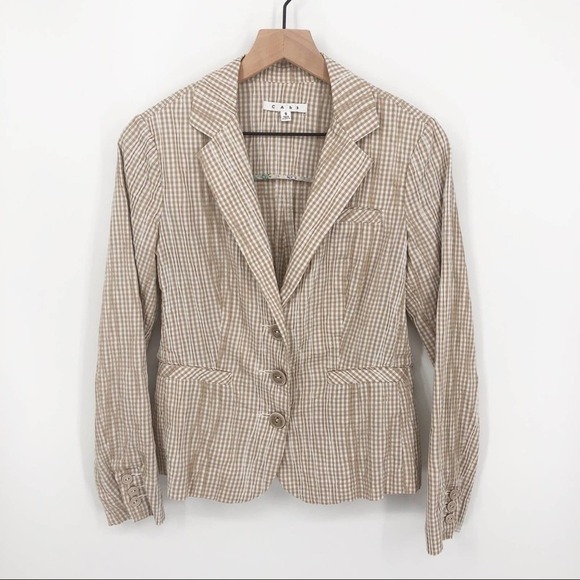 CAbi Ginger Snap Tan and White Check Lightweight Blazer Style Button Jacket Sz S - Picture 1 of 12